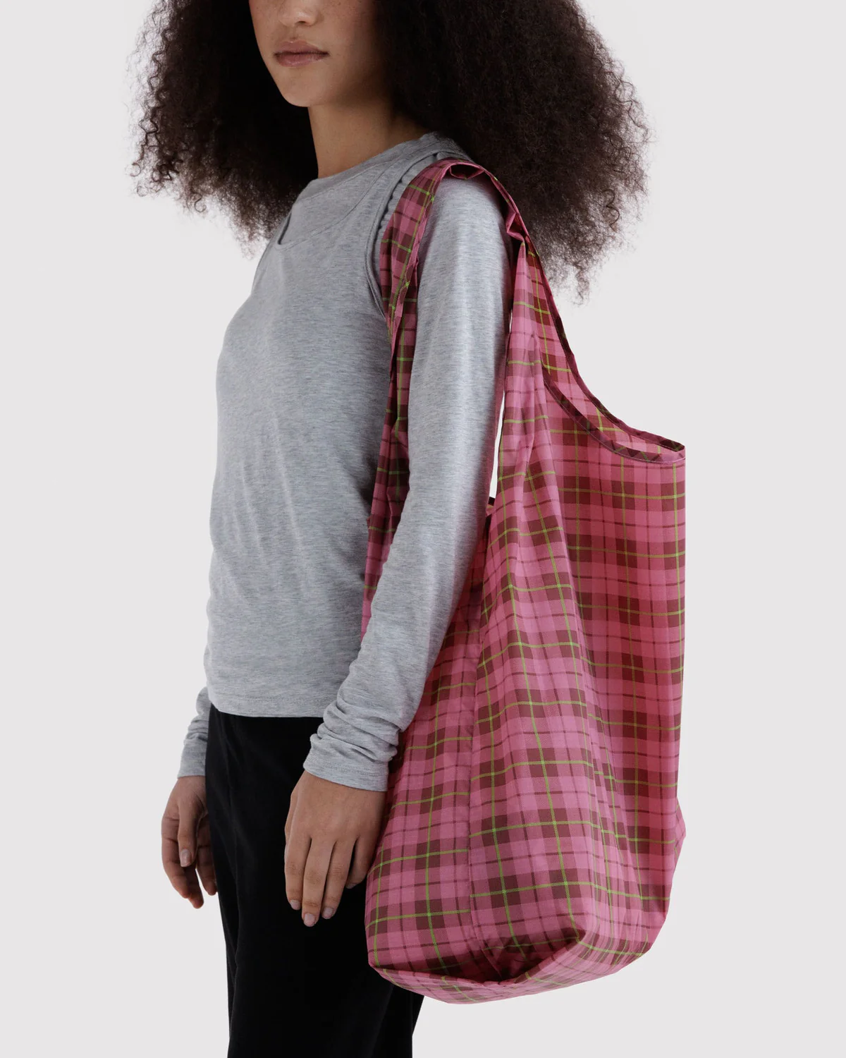 Big Shopping Carry Bag - Azalea Pink Tartan - Image 2