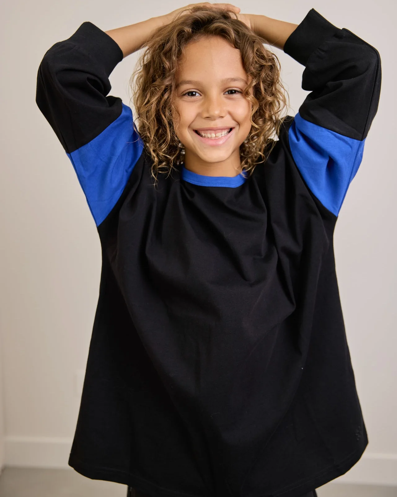 Two Tone Long Sleeve Tee - Black & Blue - Image 2