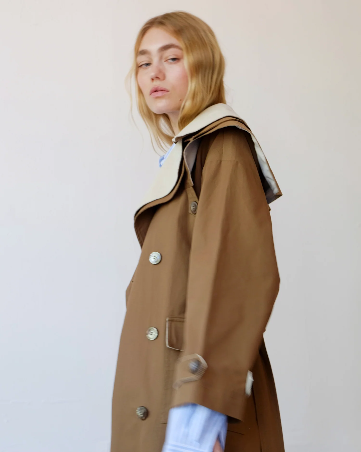 Double Layer Trench - Cream & Tan - Image 10