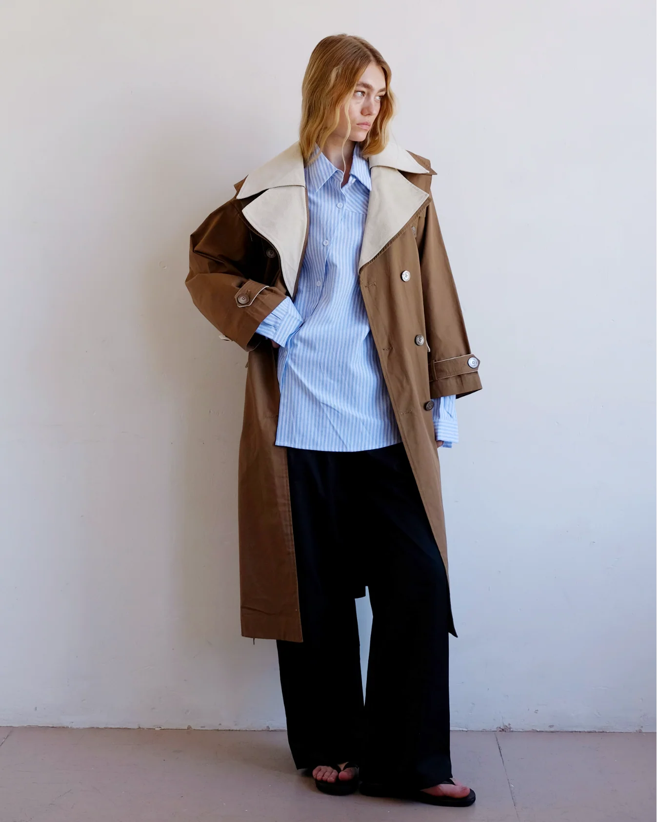 Double Layer Trench - Cream & Tan - Image 6
