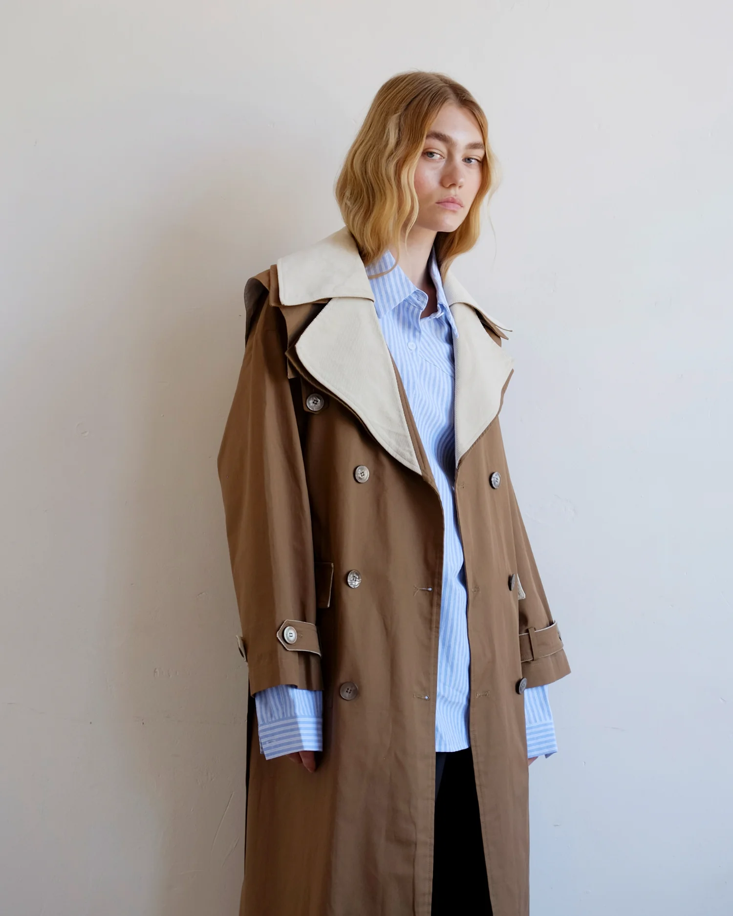 Double Layer Trench - Cream & Tan - Image 9